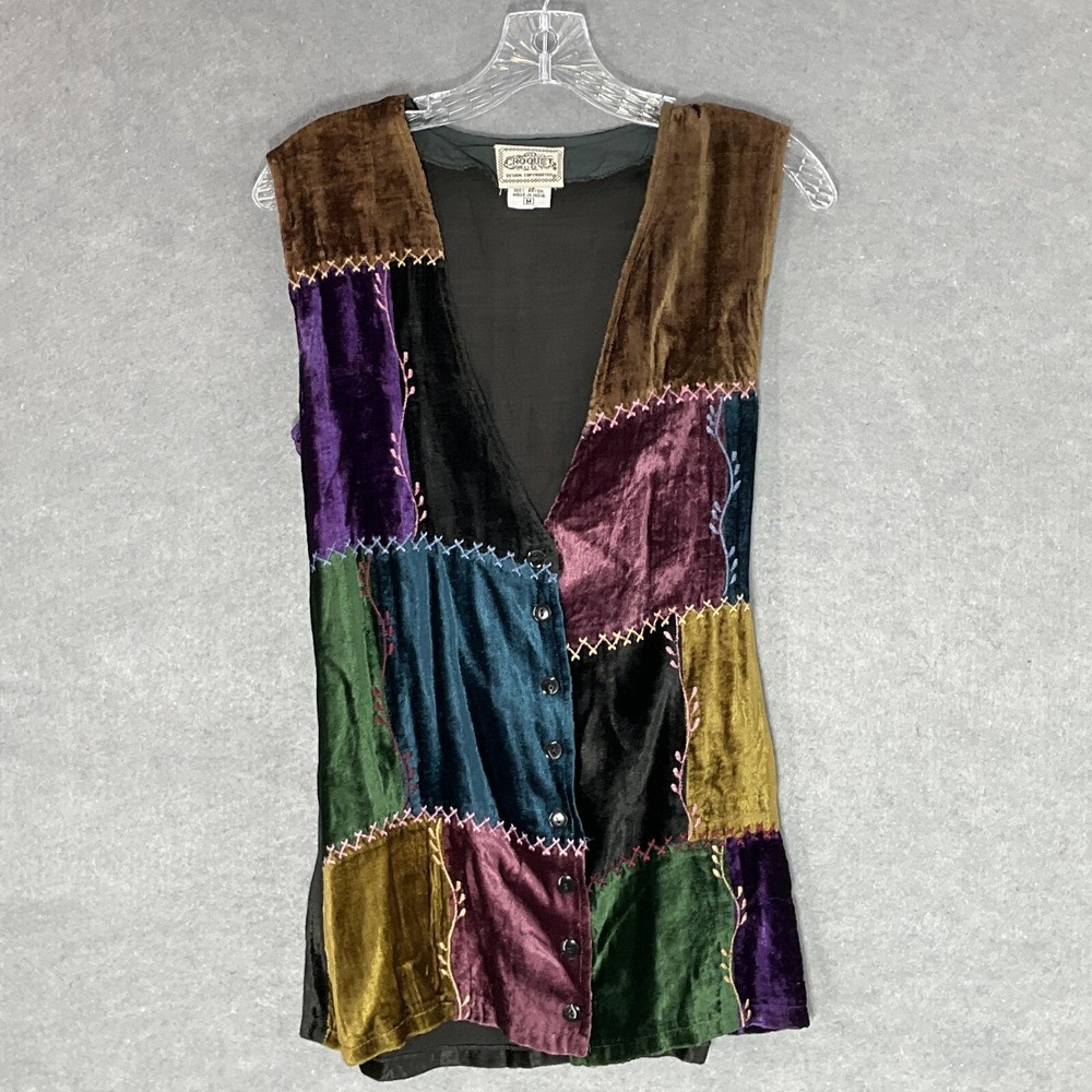 Croquet Club‎ Vest Women M Velvet Patchwork Embroidered Festival Hippie Medieval